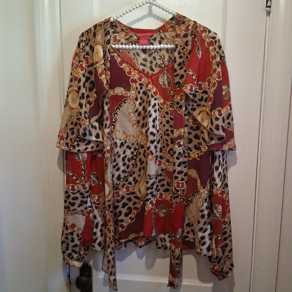 Sunny Leigh Red and Brown Patterned Blouse